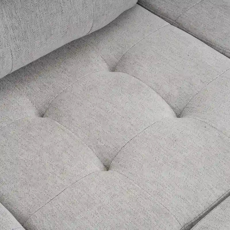 Canapé-lit d'angle en L avec méridienne réversible, pouf, port de chargement USB, en chenille, ressorts ensachés, capitonné, 212 cm, gris, beige, bleu marine