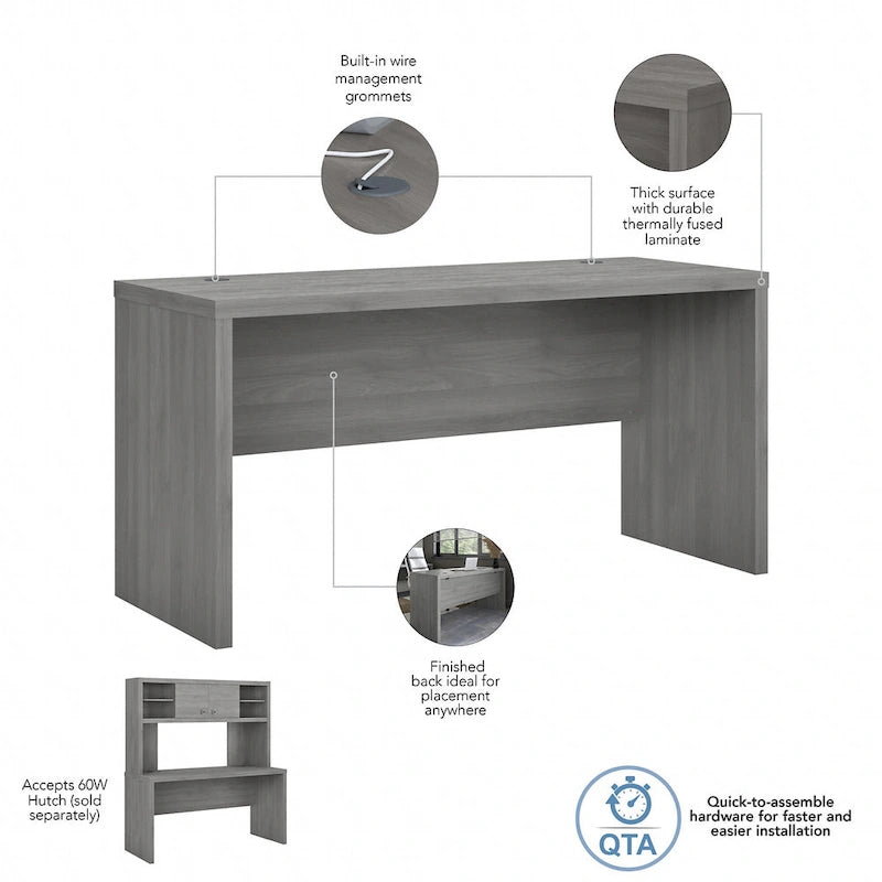 Bureau crédence 60", Stratifié thermofusionné, Compatible forme L/U, ANSI/BIFMA, 5 couleurs, Garantie 3 ans