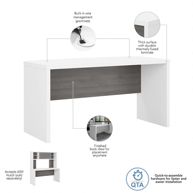 Bureau crédence 60", Stratifié thermofusionné, Compatible forme L/U, ANSI/BIFMA, 5 couleurs, Garantie 3 ans