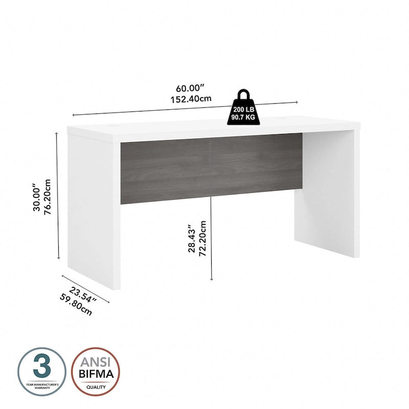 Bureau crédence 60", Stratifié thermofusionné, Compatible forme L/U, ANSI/BIFMA, 5 couleurs, Garantie 3 ans