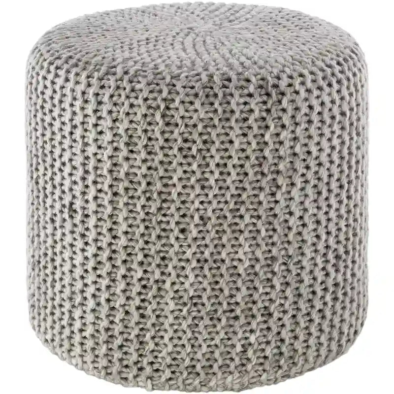 Pouf tricoté Ottoman Laine et Polyester Rembourrage en polystyrène Repose-pieds texturé moderne Accent de salon Gris clair Ivoire