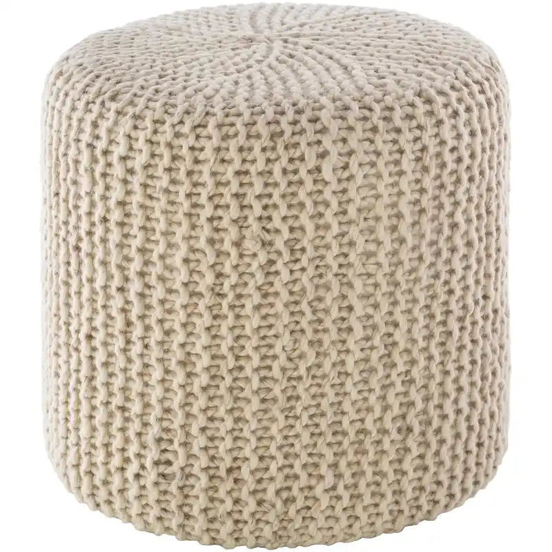 Pouf tricoté Ottoman Laine et Polyester Rembourrage en polystyrène Repose-pieds texturé moderne Accent de salon Gris clair Ivoire