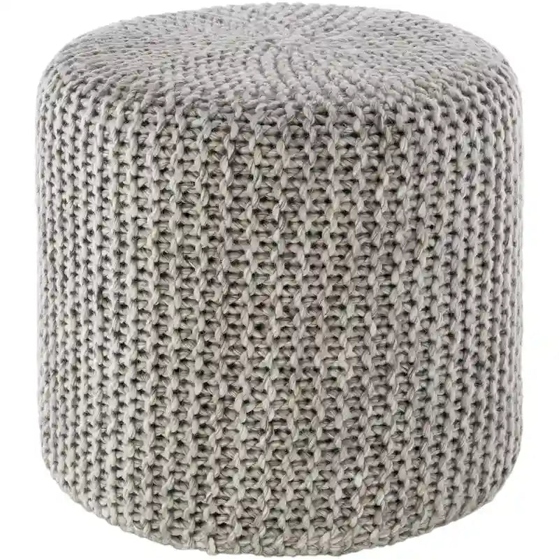 Pouf tricoté Ottoman Laine et Polyester Rembourrage en polystyrène Repose-pieds texturé moderne Accent de salon Gris clair Ivoire