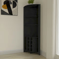 Meuble d'angle de bar, bois massif, noir, 180,6 cm H, rangement pour 8 bouteilles de vin, étagères ouvertes, peu encombrant