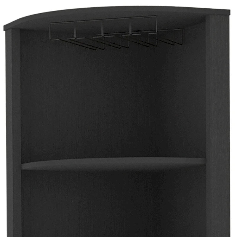 Meuble d'angle de bar, bois massif, noir, 180,6 cm H, rangement pour 8 bouteilles de vin, étagères ouvertes, peu encombrant