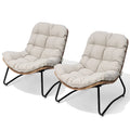 Ensemble de 2 chaises longues de jardin Papasan en rotin synthétique avec cadre thermolaqué et coussins de 11 cm d'épaisseur, pour patio, beige/gris foncé
