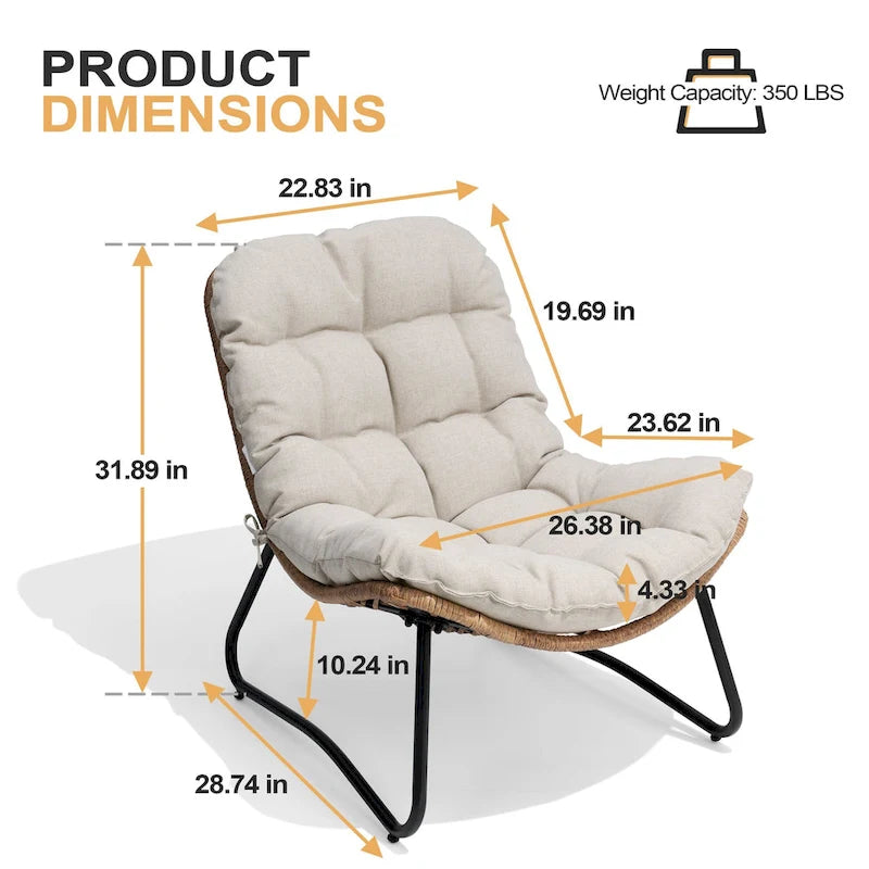 Ensemble de 2 chaises longues de jardin Papasan en rotin synthétique avec cadre thermolaqué et coussins de 11 cm d'épaisseur, pour patio, beige/gris foncé