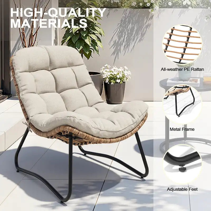 Ensemble de 2 chaises longues de jardin Papasan en rotin synthétique avec cadre thermolaqué et coussins de 11 cm d'épaisseur, pour patio, beige/gris foncé