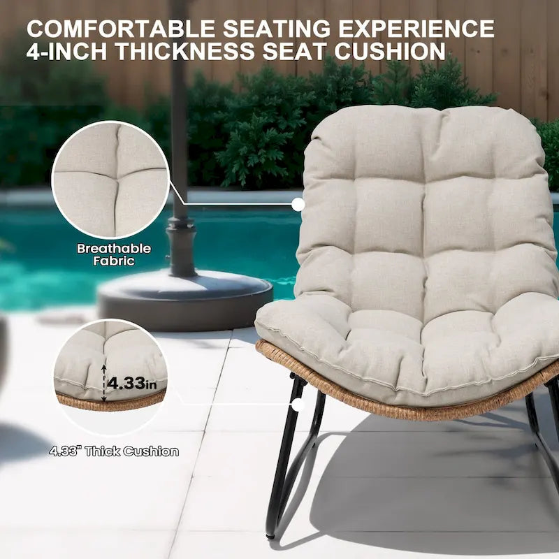 Ensemble de 2 chaises longues de jardin Papasan en rotin synthétique avec cadre thermolaqué et coussins de 11 cm d'épaisseur, pour patio, beige/gris foncé