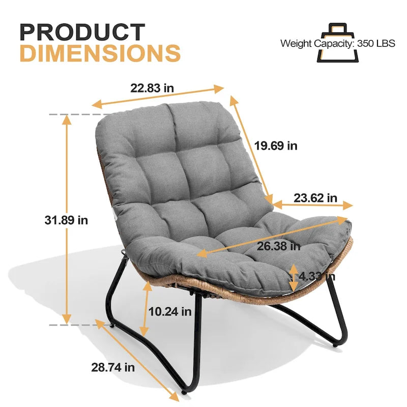 Ensemble de 2 chaises longues de jardin Papasan en rotin synthétique avec cadre thermolaqué et coussins de 11 cm d'épaisseur, pour patio, beige/gris foncé