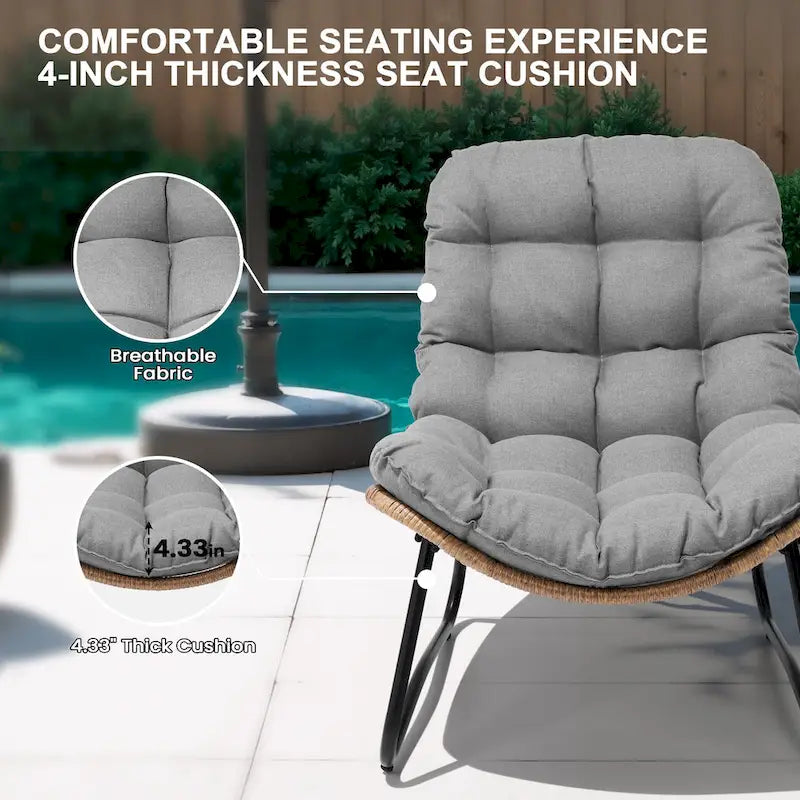 Ensemble de 2 chaises longues de jardin Papasan en rotin synthétique avec cadre thermolaqué et coussins de 11 cm d'épaisseur, pour patio, beige/gris foncé