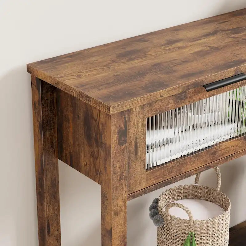 Console de ferme, 2 tiroirs et étagère à 2 niveaux, bois MDF, 43,3 po de largeur, entrée/canapé/couloir, marron/naturel/noir