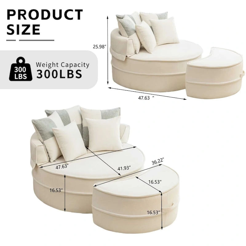 Canapé 3 places en velours avec pouf et 5 oreillers, coussin en éponge à mémoire de forme, entièrement assemblé, canapé de salon moderne, beige, vert, gris