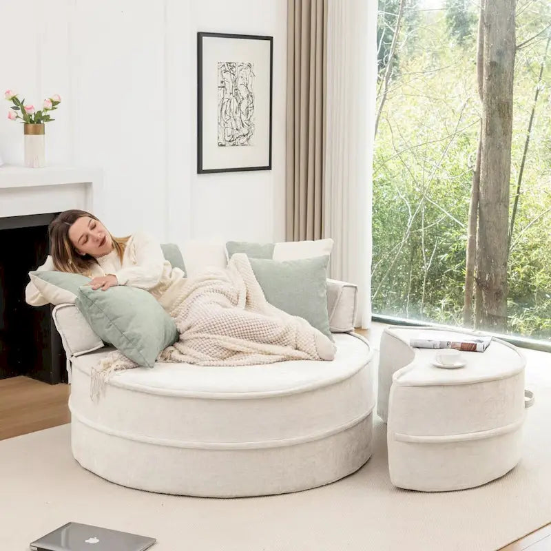 Canapé 3 places en velours avec pouf et 5 oreillers, coussin en éponge à mémoire de forme, entièrement assemblé, canapé de salon moderne, beige, vert, gris