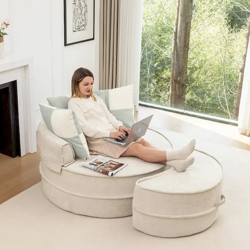 Canapé 3 places en velours avec pouf et 5 oreillers, coussin en éponge à mémoire de forme, entièrement assemblé, canapé de salon moderne, beige, vert, gris