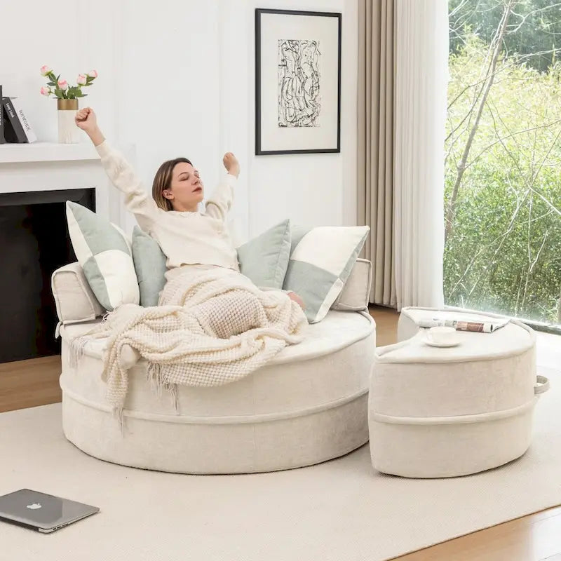 Canapé 3 places en velours avec pouf et 5 oreillers, coussin en éponge à mémoire de forme, entièrement assemblé, canapé de salon moderne, beige, vert, gris