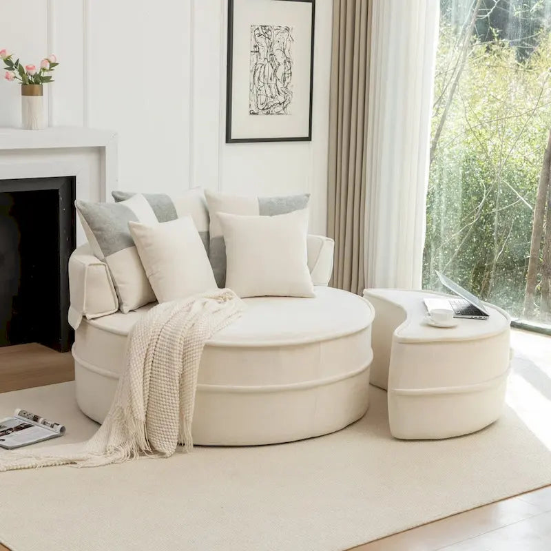 Canapé 3 places en velours avec pouf et 5 oreillers, coussin en éponge à mémoire de forme, entièrement assemblé, canapé de salon moderne, beige, vert, gris
