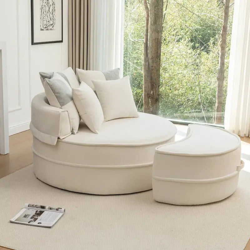 Canapé 3 places en velours avec pouf et 5 oreillers, coussin en éponge à mémoire de forme, entièrement assemblé, canapé de salon moderne, beige, vert, gris