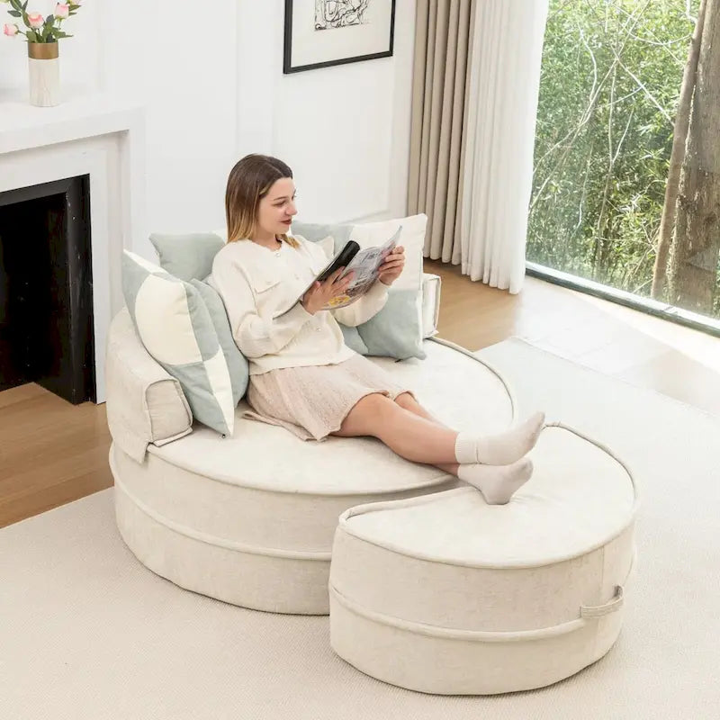 Canapé 3 places en velours avec pouf et 5 oreillers, coussin en éponge à mémoire de forme, entièrement assemblé, canapé de salon moderne, beige, vert, gris