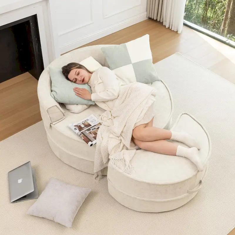 Canapé 3 places en velours avec pouf et 5 oreillers, coussin en éponge à mémoire de forme, entièrement assemblé, canapé de salon moderne, beige, vert, gris