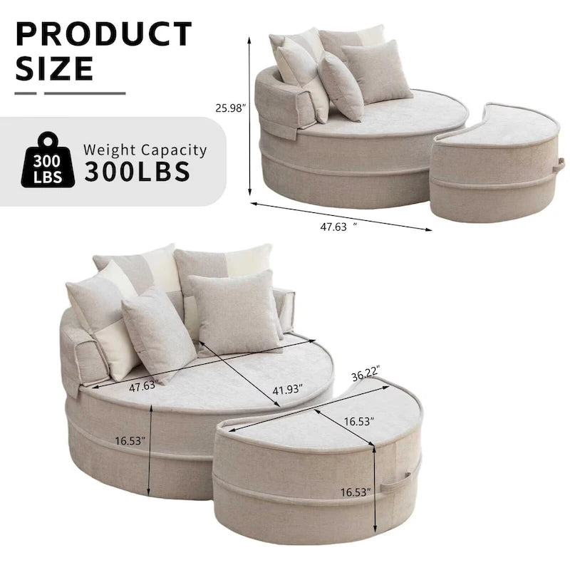 Canapé 3 places en velours avec pouf et 5 oreillers, coussin en éponge à mémoire de forme, entièrement assemblé, canapé de salon moderne, beige, vert, gris