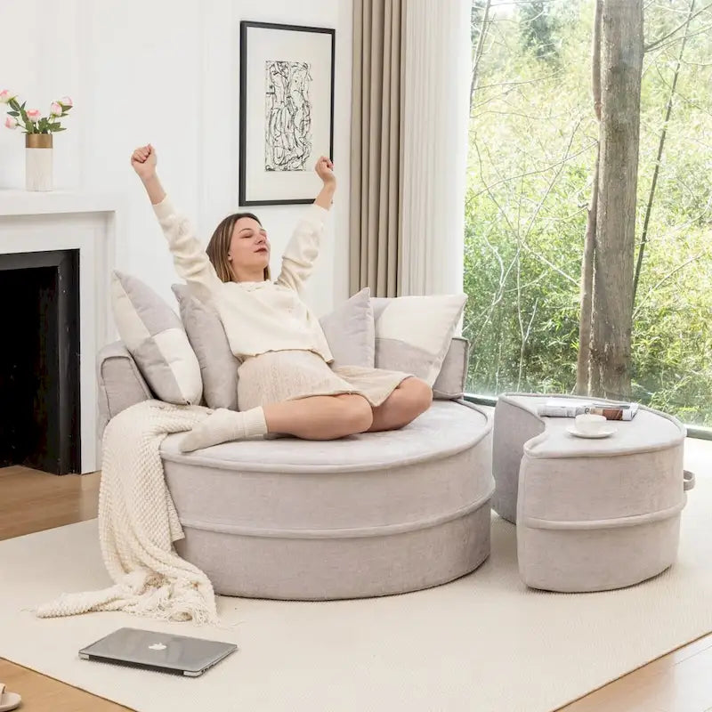 Canapé 3 places en velours avec pouf et 5 oreillers, coussin en éponge à mémoire de forme, entièrement assemblé, canapé de salon moderne, beige, vert, gris