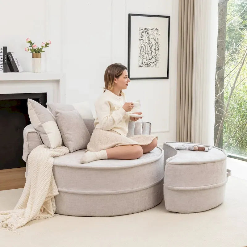 Canapé 3 places en velours avec pouf et 5 oreillers, coussin en éponge à mémoire de forme, entièrement assemblé, canapé de salon moderne, beige, vert, gris