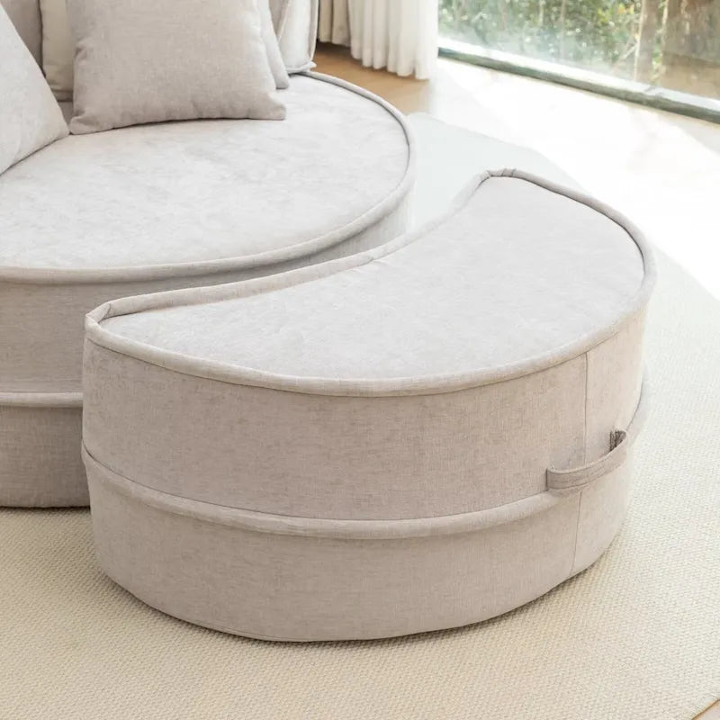 Canapé 3 places en velours avec pouf et 5 oreillers, coussin en éponge à mémoire de forme, entièrement assemblé, canapé de salon moderne, beige, vert, gris