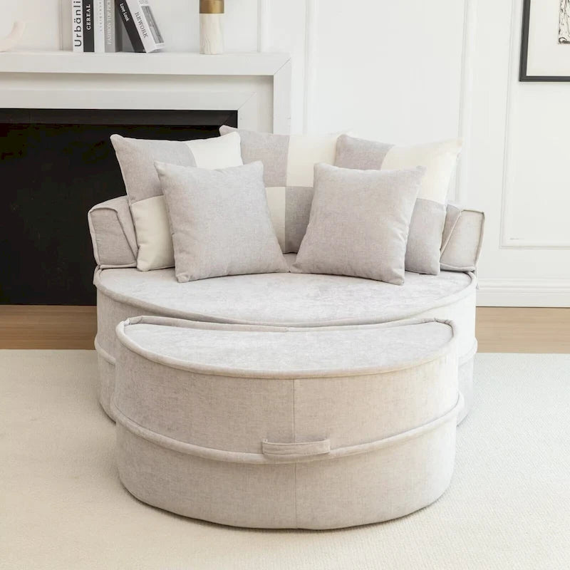 Canapé 3 places en velours avec pouf et 5 oreillers, coussin en éponge à mémoire de forme, entièrement assemblé, canapé de salon moderne, beige, vert, gris
