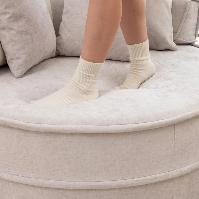 Canapé 3 places en velours avec pouf et 5 oreillers, coussin en éponge à mémoire de forme, entièrement assemblé, canapé de salon moderne, beige, vert, gris