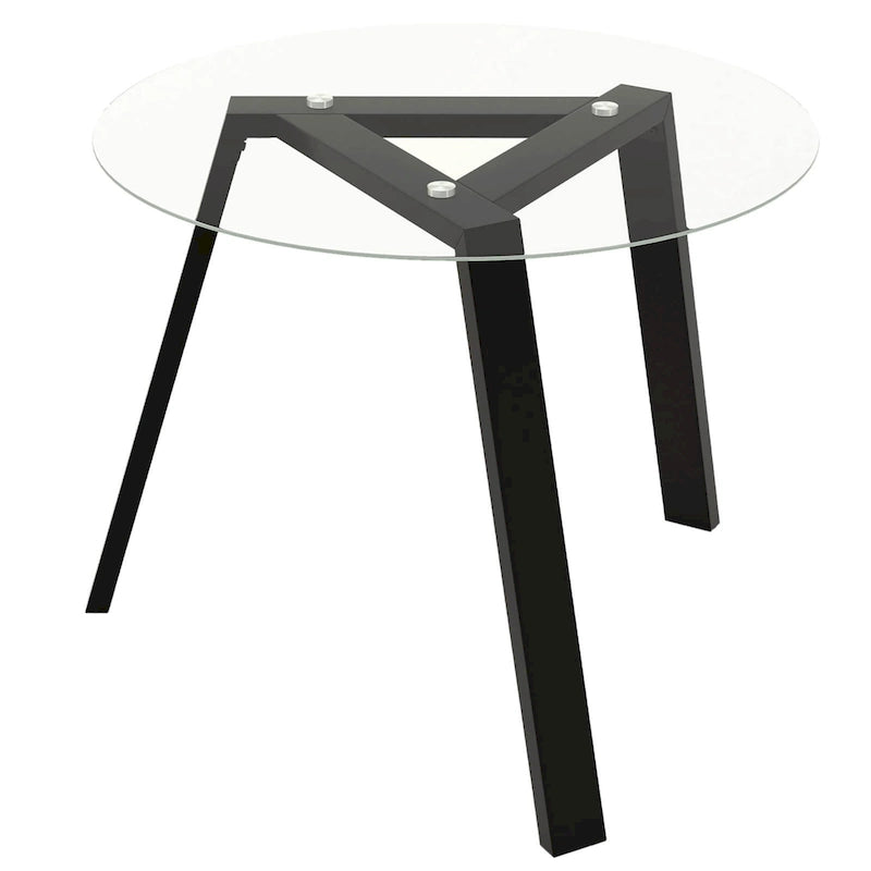 Table à manger ronde en verre trempé de 36", cadre en bois d'hévéa, base triangulaire, 90 kg, naturel/noir