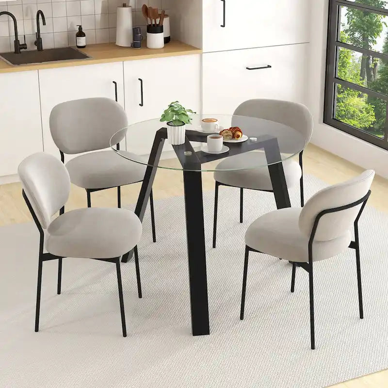Table à manger ronde en verre trempé de 36", cadre en bois d'hévéa, base triangulaire, 90 kg, naturel/noir