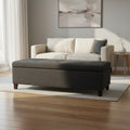 Nancy Storage Ottoman Bench, 51 Inch Dark Gray Fabric,BrassNailhead Trim
