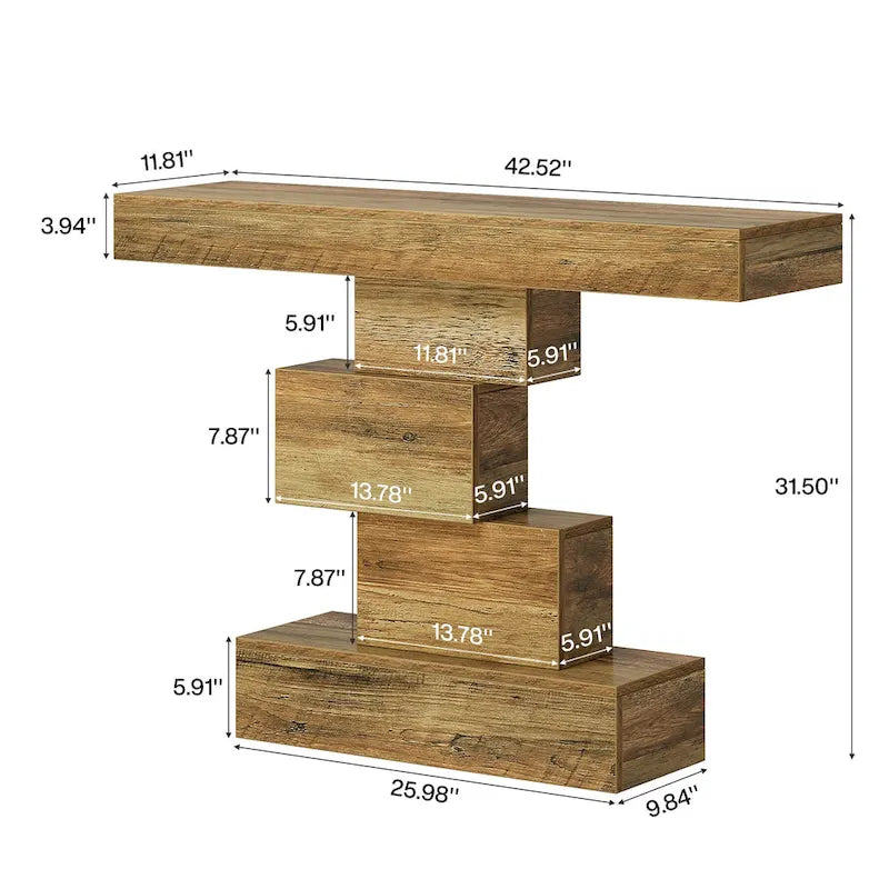 Console rustique de 108 cm pour canapé, table d'appoint, base géométrique, mélaminé étanche, panneaux de particules E1, 45 kg, entrée/couloir, marron rustique