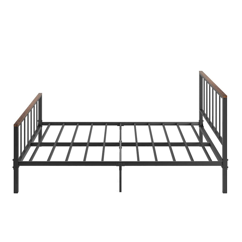 Cadre de lit plateforme en métal avec tête et pied de lit, pas besoin de sommier tapissier, capacité de 300 kg, style moderne, noir, Full/Queen
