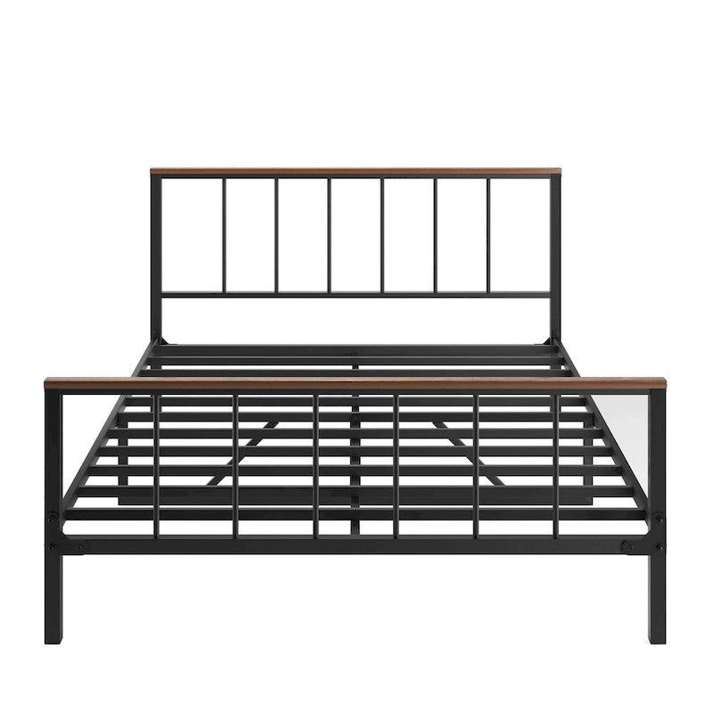 Cadre de lit plateforme en métal avec tête et pied de lit, pas besoin de sommier tapissier, capacité de 300 kg, style moderne, noir, Full/Queen