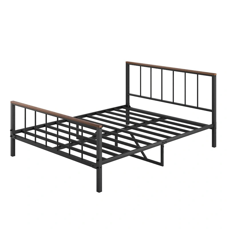 Cadre de lit plateforme en métal avec tête et pied de lit, pas besoin de sommier tapissier, capacité de 300 kg, style moderne, noir, Full/Queen