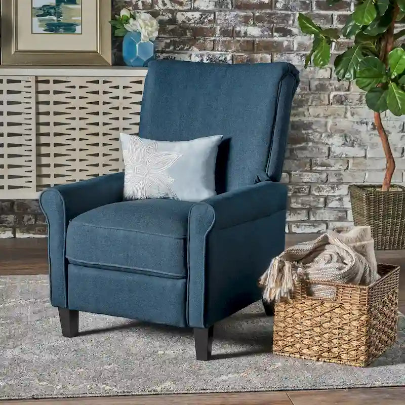 Fauteuil inclinable traditionnel en tissu 100% polyester Pieds en bois de bouleau Design peu encombrant 69,9 cm L Gris anthracite Bleu marine Blé