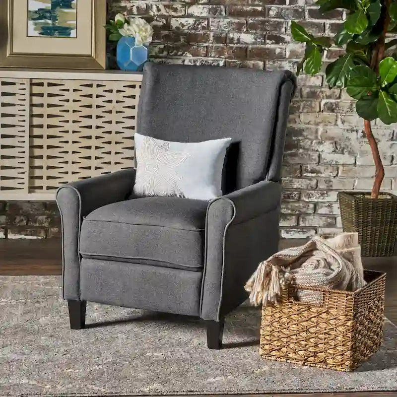 Fauteuil inclinable traditionnel en tissu 100% polyester Pieds en bois de bouleau Design peu encombrant 69,9 cm L Gris anthracite Bleu marine Blé