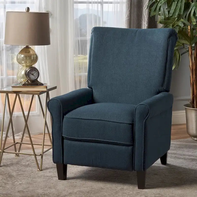 Fauteuil inclinable traditionnel en tissu 100% polyester Pieds en bois de bouleau Design peu encombrant 69,9 cm L Gris anthracite Bleu marine Blé