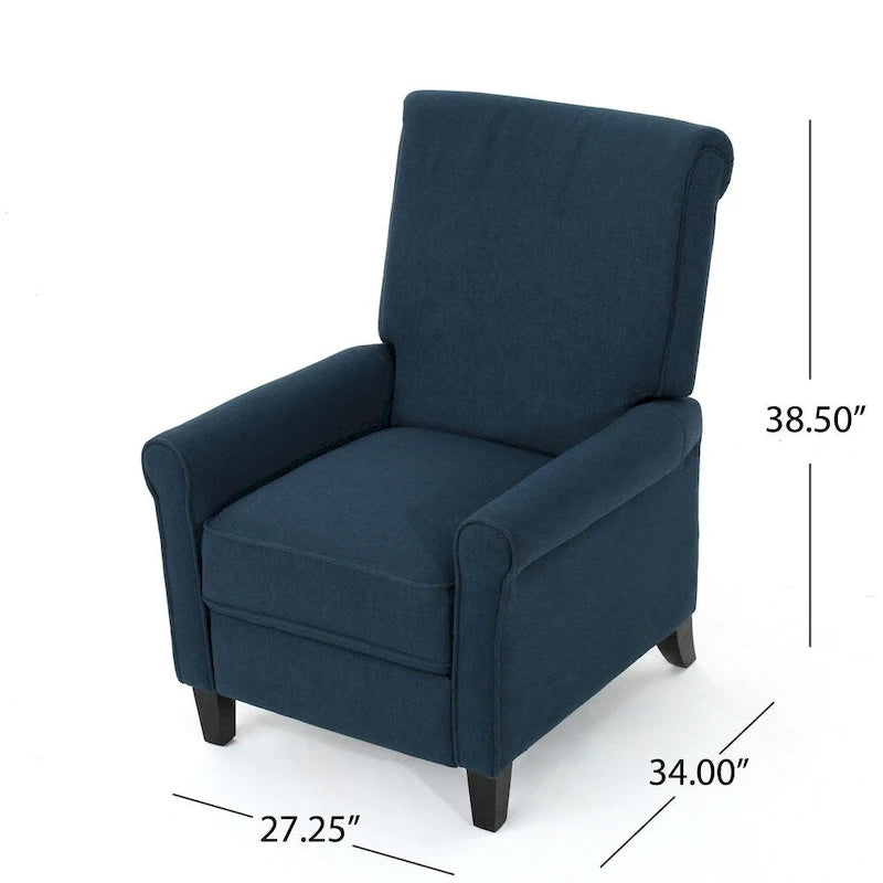 Fauteuil inclinable traditionnel en tissu 100% polyester Pieds en bois de bouleau Design peu encombrant 69,9 cm L Gris anthracite Bleu marine Blé