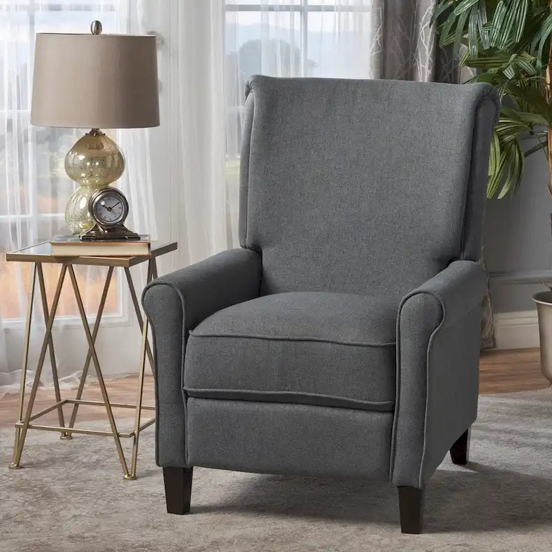 Fauteuil inclinable traditionnel en tissu 100% polyester Pieds en bois de bouleau Design peu encombrant 69,9 cm L Gris anthracite Bleu marine Blé