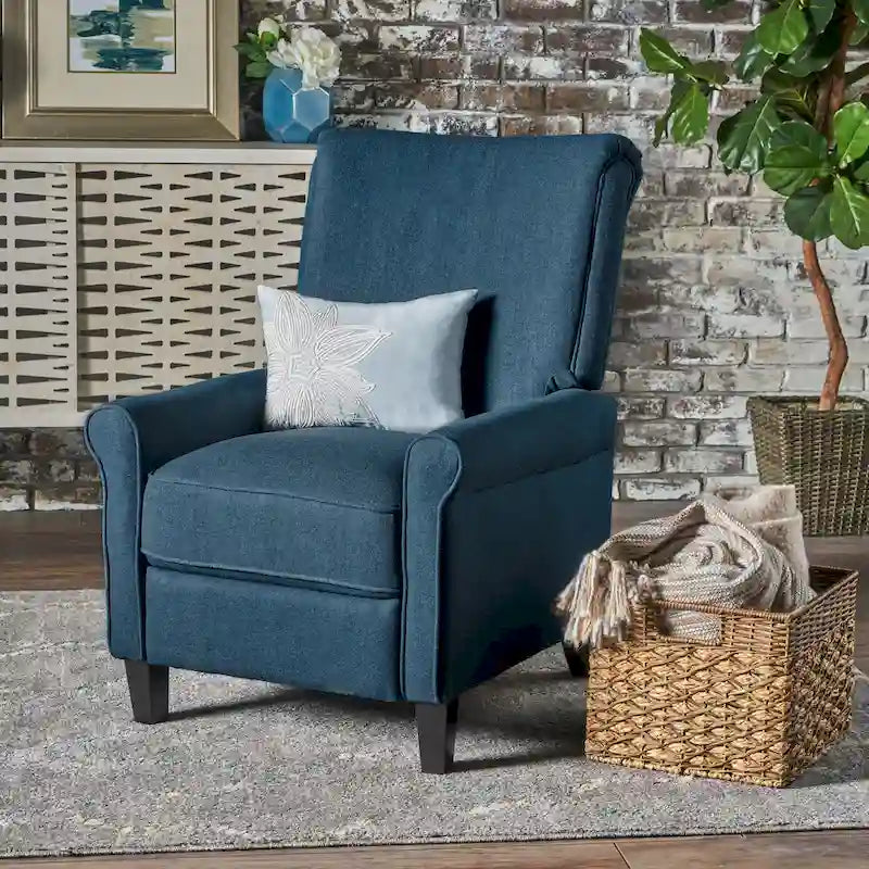 Fauteuil inclinable traditionnel en tissu 100% polyester Pieds en bois de bouleau Design peu encombrant 69,9 cm L Gris anthracite Bleu marine Blé