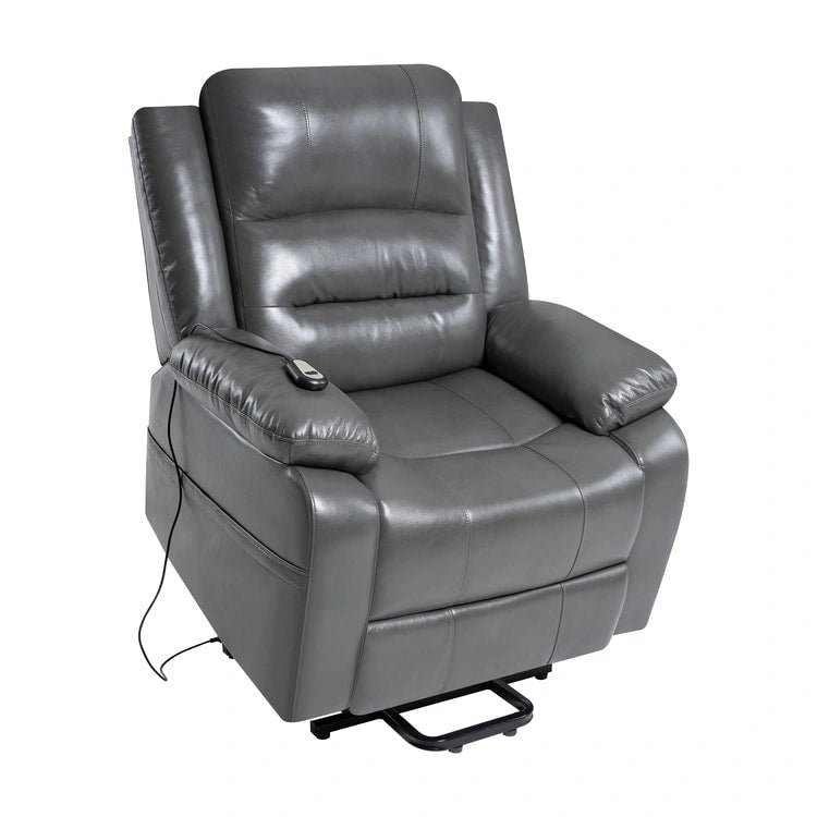 Fauteuil inclinable électrique releveur pour personnes âgées en similicuir à 3 positions avec dossier fendu réglable, coloris gris, crème, noir et caramel