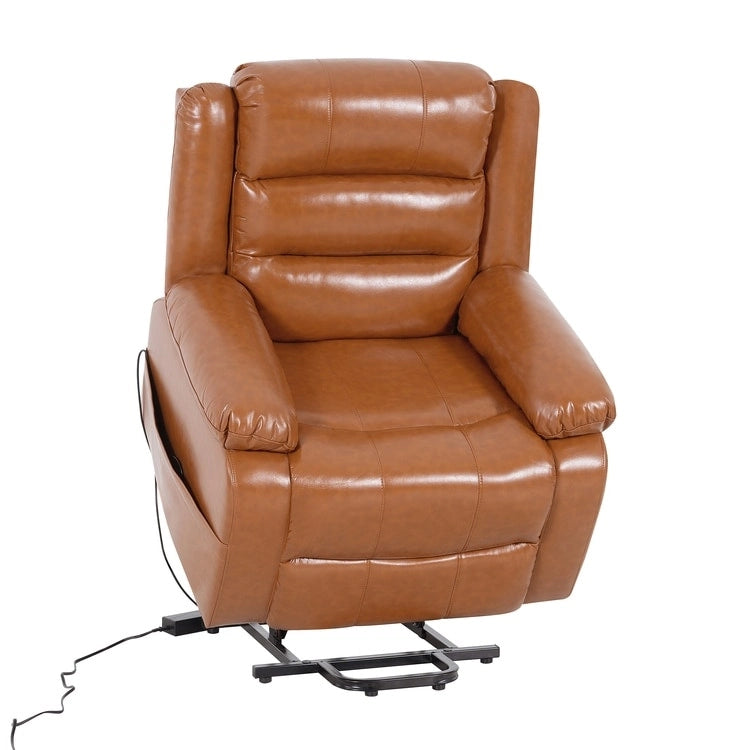 Fauteuil inclinable électrique releveur pour personnes âgées en similicuir à 3 positions avec dossier fendu réglable, coloris gris, crème, noir et caramel