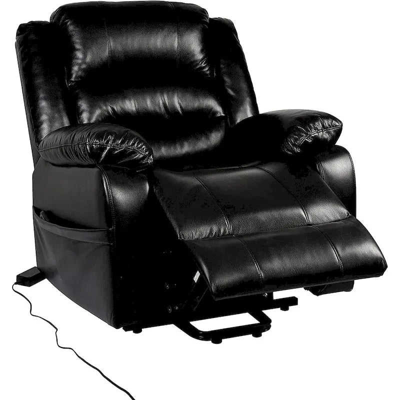 Fauteuil inclinable électrique releveur pour personnes âgées en similicuir à 3 positions avec dossier fendu réglable, coloris gris, crème, noir et caramel