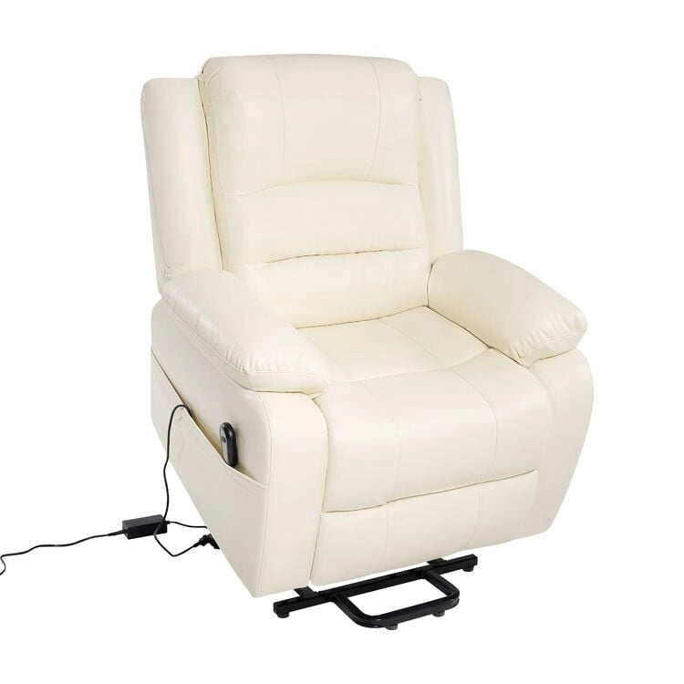 Fauteuil inclinable électrique releveur pour personnes âgées en similicuir à 3 positions avec dossier fendu réglable, coloris gris, crème, noir et caramel