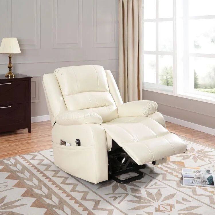 Fauteuil inclinable électrique releveur pour personnes âgées en similicuir à 3 positions avec dossier fendu réglable, coloris gris, crème, noir et caramel