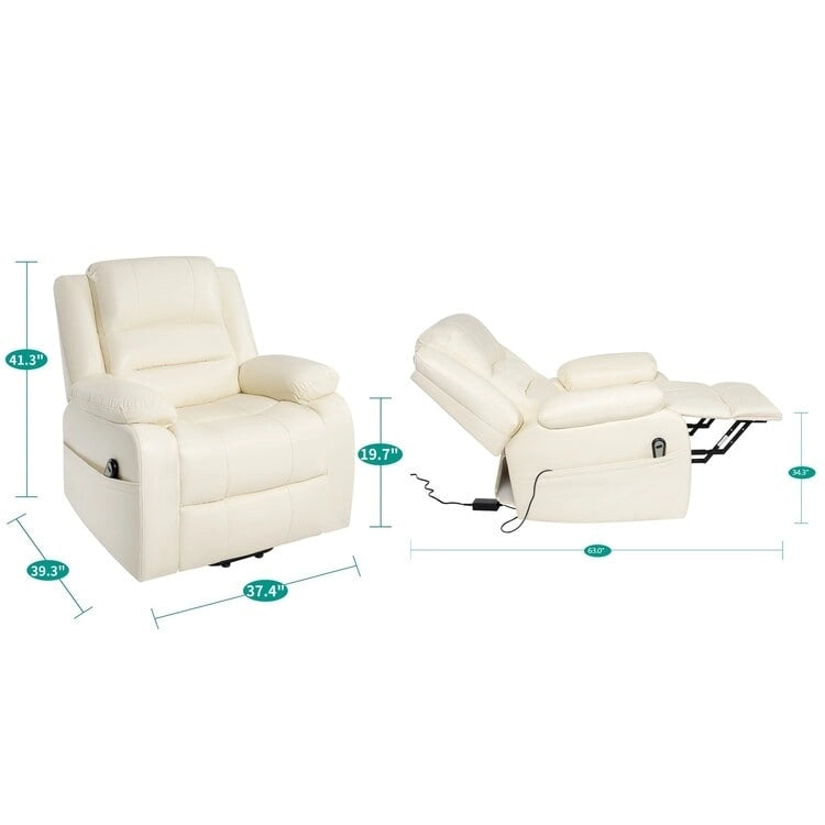 Fauteuil inclinable électrique releveur pour personnes âgées en similicuir à 3 positions avec dossier fendu réglable, coloris gris, crème, noir et caramel
