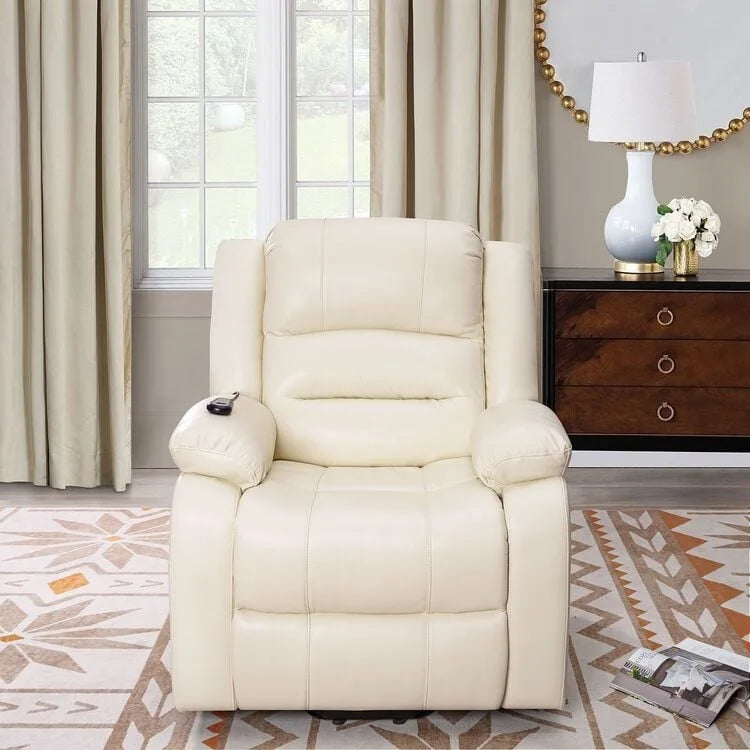 Fauteuil inclinable électrique releveur pour personnes âgées en similicuir à 3 positions avec dossier fendu réglable, coloris gris, crème, noir et caramel